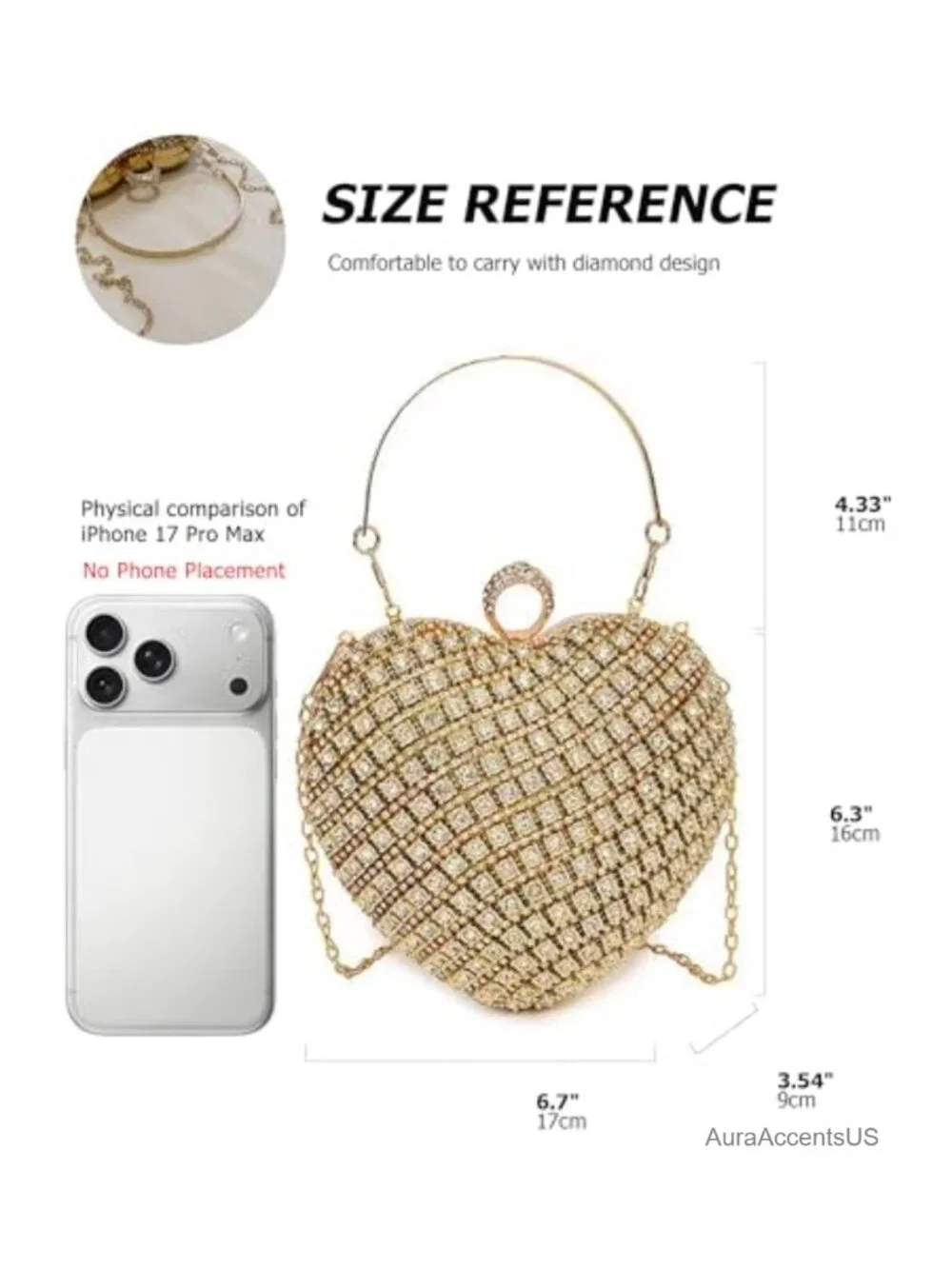 Rhinestone Heart Shape Clutch Evening Bag Prom Wedding Party